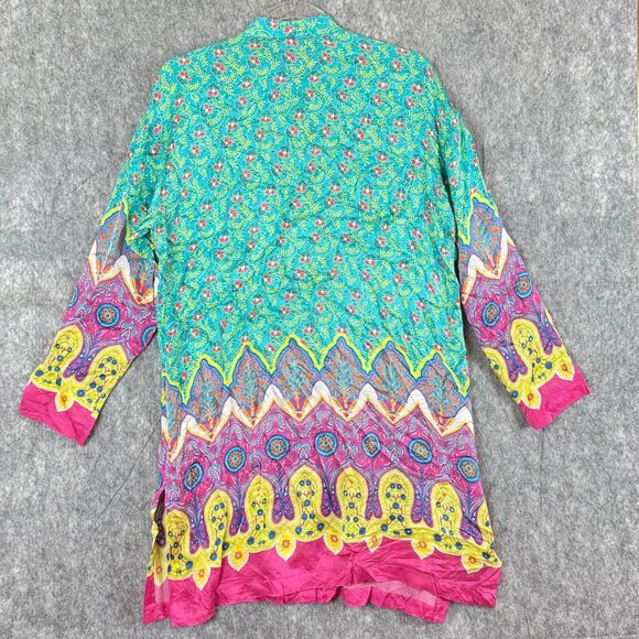 Go Silk Floral Paisley Tunic Top Button Shirt Colorful Hippie Boho 3/4 Sleeve M - Picture 4 of 11